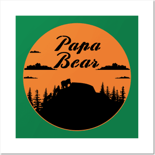 Papa Bear Two Cubs Walking in Mountains sunset Posters and Art